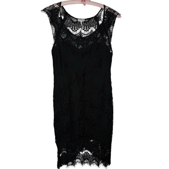 Free People Intimately Black Peekaboo Eyelash Lace Hi-Low Bodycon Lace Dress M - Picture 5 of 16